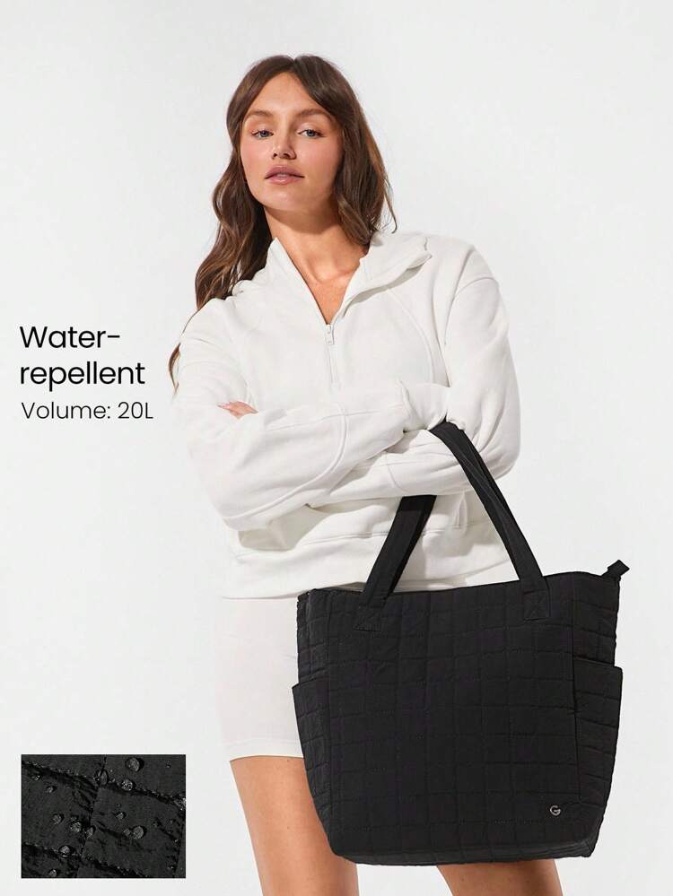Bolso de 20L impermeable, suave y esponjoso con correas desmontables, de estilo cuadrado acolchado y de cuadrícula, con compartimento para laptop, para uso diario y casual