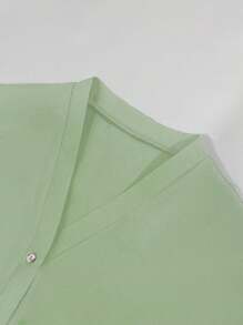 INAWLY 2 件套女式纯色前纽扣开合长袖上衣和裤子套装，简约 - 綠色 - 查看 4