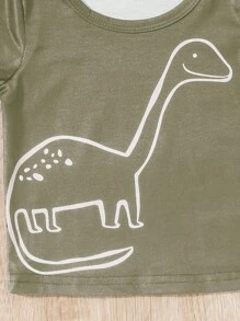 SHEIN 3pcs Baby Boy Dinosaur Pattern Knitted Short Sleeve T-Shirt Set, Spring/Summer
