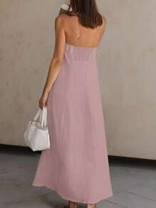 SHEIN Frenchy Große Größen Lässig Einfarben Bandeau Kleid - Pink - Übersicht 2