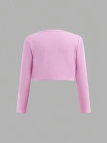 SHEIN Girlism 2pcs/Set Jaket Lengan Panjang Polos Kasual dengan Resleting untuk Anak Perempuan Remaja, Cocok untuk Musim Gugur/Dingin - Mauve Purple - View 6
