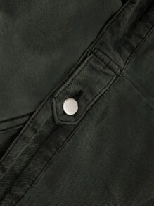 Manfinity Homme Áo khoác denim nam thời trang dạo phố có khóa kéo giản dị - màu đen - Xem 4