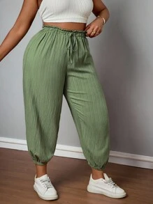 SHEIN PETITE CURVE 大码纯色抽绳腰宽松锥形裤