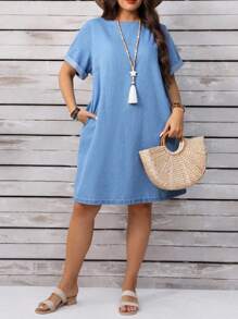 EMERY ROSE Plus Size Vacation Casual Washed Denim Dress