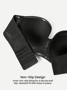 LUVLETTE 女士黑色透气无肩带隐形无缝聚拢钢圈基础款T恤式文胸