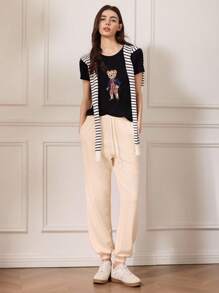 Briarwyn 夏季休闲简约小熊印花短袖T恤，返校季可爱教师图案刺绣T恤 - 黑色 - 查看 7