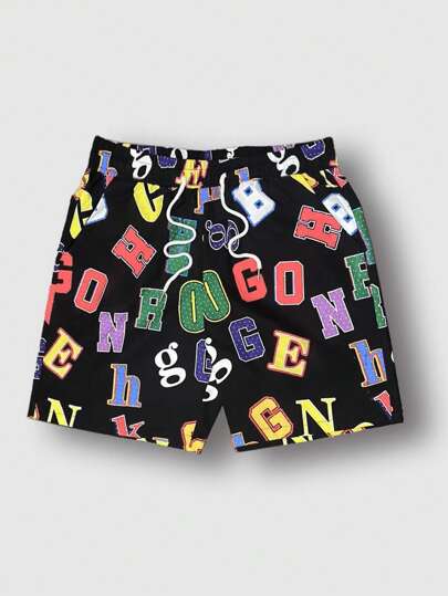Street Life Shorts décontractés pour hommes avec imprimé lettre, taille cordon de serrage et poches