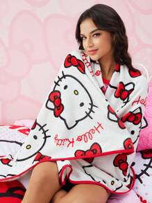 HELLO KITTY AND FRIENDS | SHEIN 1 件可爱卡通图案双面法兰绒毯子、床/沙发套、柔软温暖、可机洗、多种尺寸