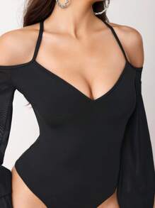 Menodora SHEIN Sport 女式纯色露肩灯笼袖连体裤