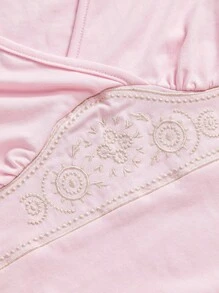 ROMWE Hippie 夏季海滩节日派对音乐节复古花卉刺绣弹力短袖修身棕色女士T恤 - 粉色 - 查看 3