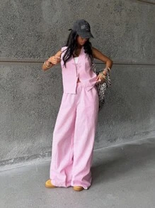 Coolane Kids Teen Girls Spring/Summer Striped Light Blue Fitted Sets,Two Pieces Outfits,Parent-Child Clothing - Pink - View 5