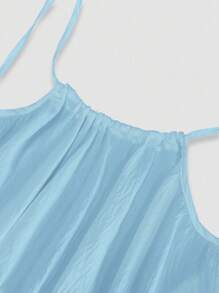 INAWLY 大码休闲纯色露背细肩带连衣裙 - 藍色 - 查看 4