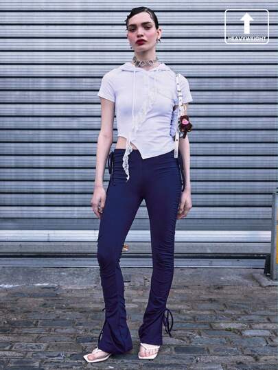 COUREZ Pantalón acampanado con pliegues extremos / Conjunto de verano estilo Y2K para mujeres, Prendas de vestir de verano con tiro bajo sexy y vintage