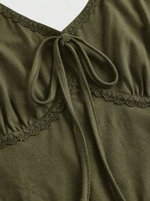 ROMWE Fairycore Women Floral Embroidery Bowknot Cami Tank Top - Army Green - View 3