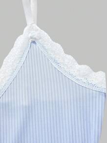 Chiquease Women Lace Patchwork Striped Print Camisole For Summer - Baby Blue - View 4