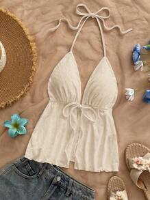 Soleia Top halter con cordón delantero de espalda abierta