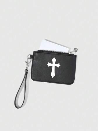 Grunge Punk Punk-Stil Mode Münzbörse mit Gothic Kreuz Reißverschluss Geldbörse, kurze Kartentasche, geeignet für Pendeln, Reisen, Geschenk für Männer & Frauen, Halloween