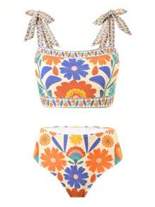 Swim Oasis 女士三件套夏季紧身花卉印花性感沙滩泳衣