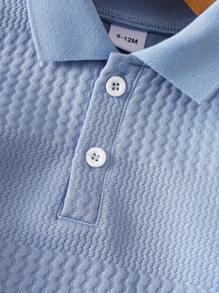 SHEIN Vintaside Kids 男婴休闲纯白色长袖纽扣领 Polo 衫，春/秋 - 藍色 - 查看 6