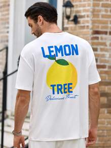 Manfinity VCAY Casual Lemon Graphic Print White Loose T-Shirt For Men Lemon Shirt Men Lemon Graphic Tee Men Graphic Tees Fruit Graphic Tee Big And Tall Graphic Tees - White - View 8