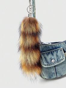 ROMWE Grunge Punk 1pc Double Pocket Shoulder Bag With Faux Fur Tail Charm, Fashionable Personalized Vacation Style Women Handbag (Includes 1 Bag And 1 Set Of Accessories)