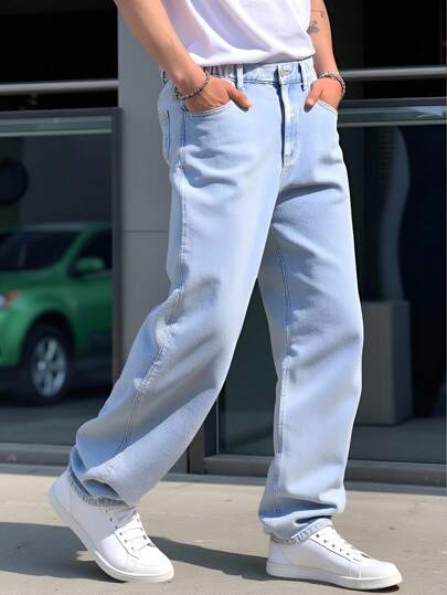 SHEIN Teen Boy Faded Elegant Full Printed Horse Denim School Spirit Jeans Summer Holiday