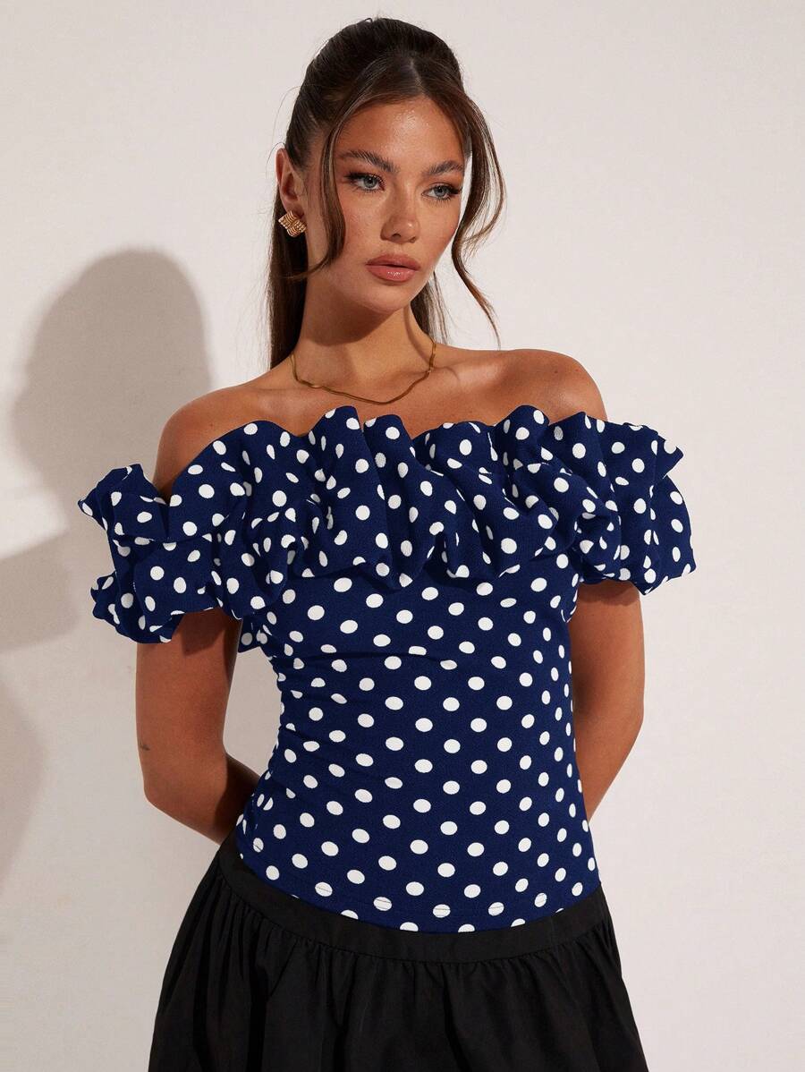 COSMINA 女士优雅度假波点露肩上衣，春夏