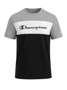 Champion 夏季男士休闲拼色字母图案印花短袖T恤 - Black and Grey - 查看 4
