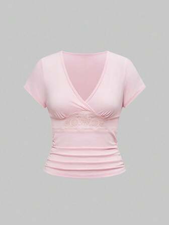 Hippie Camiseta ajustada de manga corta con bordado floral vintage de color marrón para mujeres, ideal para playa, vacaciones, fiestas y festivales de música de verano