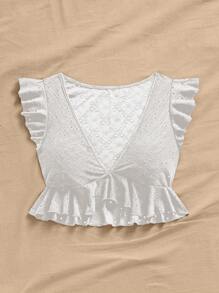Soleia WYWH Women Vacation Eyelet Embroidery Ruffle Trim Crop White Top Top - White - View 8