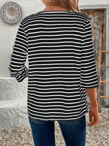 EMERY ROSE Damen Lässig Minimalistisch Modisch Schwarz-Weiß Gestreifter 3/4 Arm Jacke Gestreifter Cardigan für Herbst/Winter