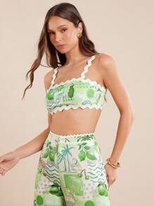 L'Amorae Top cropped sin mangas con estampado de plantas, moda de verano para mujeres - Verde - Ver 4