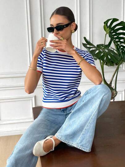 Serisse Tops de Punto A rayas Casual