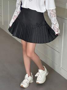 Dazy Kids 少女百褶迷你裙，宽松休闲校服，秋季款 - 藏蓝色 - 查看 5