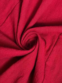 Easowa Square Neck Ruched Bust Cup High Slit Back Tie Cinched Waist A-Line Midi Dress, Sourced Cotton Fabric, Casual Vacation Elegant For Women,Summer Dresses For Women - Red - View 9