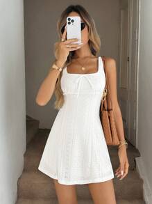 Easowa Váy midi hở lưng không tay bằng vải kết cấu màu trắng dành cho nữ, thích hợp cho phong cách lãng mạn, đồng quê, hẹn hò, ngày lễ vào mùa xuân/hè - trắng - Xem 1