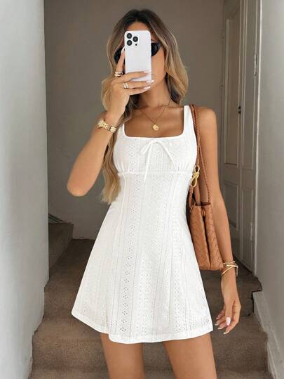 Easowa White Textured Fabric Sleeveless Halter Midi Dress For Women, Suitable For Romantic, Countryside, Date, Holiday In Spring/Summer Derby Dress Milkmaid Dress,Summer Dresses For Women,White Dresses For Women