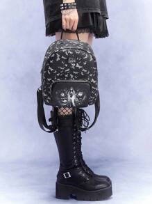 Corpse Bride | ROMWE Mochila de moda negra con patrón de mariposa y novia
