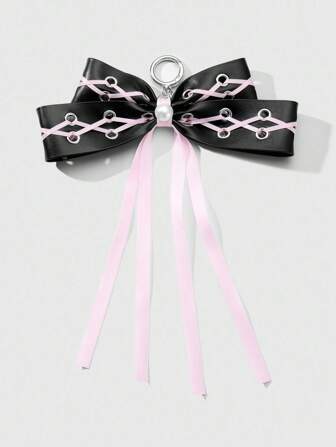 Grunge Punk 1 Stück Y2K Edgy Retro Gothic Stil schwarzes Leder Ösen Schnürung, Faux Perle Schleife Anhänger, DIY Schlüsselanhänger Taschenanhänger, geeignet für Frauen, Alltagskleidung oder Festivalgeschenk