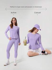 GLOWMODE Tee Time Essential Hip Length Long-Sleeve Active Top Daily Casual Machine Washable