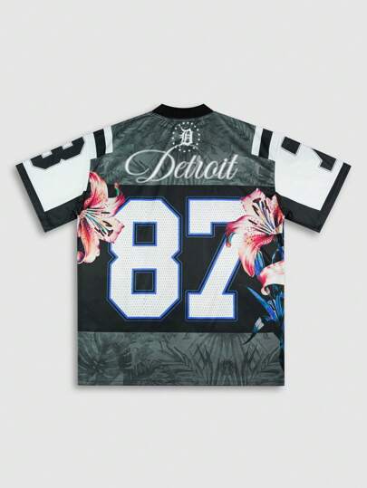 Street Life Men's Streetwear Letter & Floral Print V-Neck Short Sleeve Casual T-Shirt