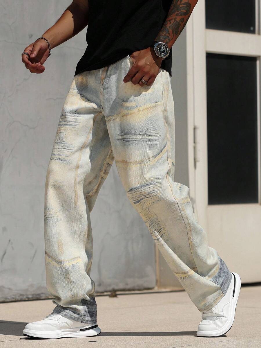 Manfinity EMRG Herren Jeans mit weitem Bein und 3D-Muster - Verschiedenfarbig - Übersicht 1