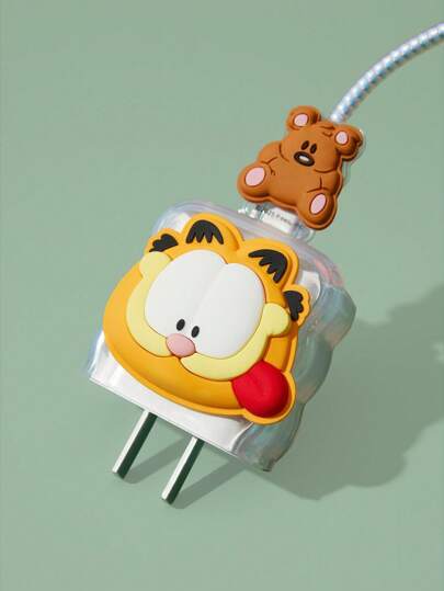 GARFIELD | SHEIN Protector de cable de datos, compatible con cargador de , set de 3 piezas de protectores de cable de teléfono móvil, protector de cargador (excluyendo cable de datos)