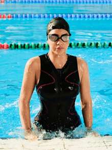 Swim Nautrix Women's Contrast Stitch Zip Front Hollow Back Rashguard For Summer Beach Vacation - Black - View 6