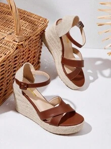 Styleloop Damsandaler med vävda platåklackar, lämpliga för fest, bröllop, vardagskläder, semester - Brun - Visa 1