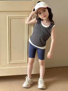 Dazy Kids Young Girls Casual Outdoor Sports Workout Solid Color Leggings Tights - Navy Blue - View 4