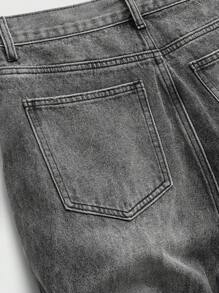 ROMWE MEN Street Life 男士休闲日常水洗斜口袋链条细节牛仔裤 - 黑色 - 查看 5