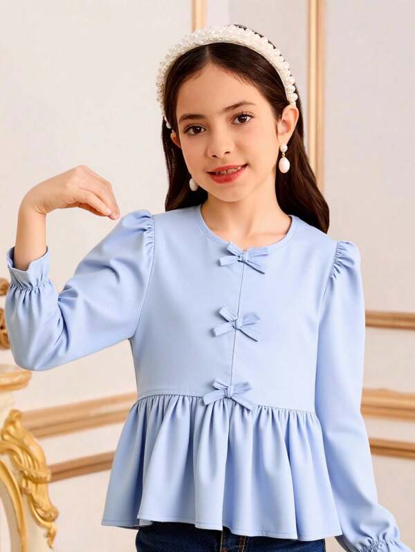 Camisa informal y versátil a rayas azul y blanca para niña preadolescente