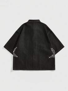 ROMWE MEN Street Life Camisa vaquera de hombre con decoración de estrella de cinco puntas con pedrería - Negro - Ver 2