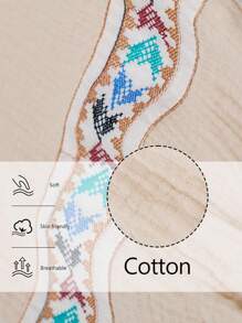 LanaWest Nuevo vestido corto casual de vacaciones estilo bohemio con mangas raglán con flecos, lazo y plisado, corte holgado en línea A - Albaricoque - Ver 7